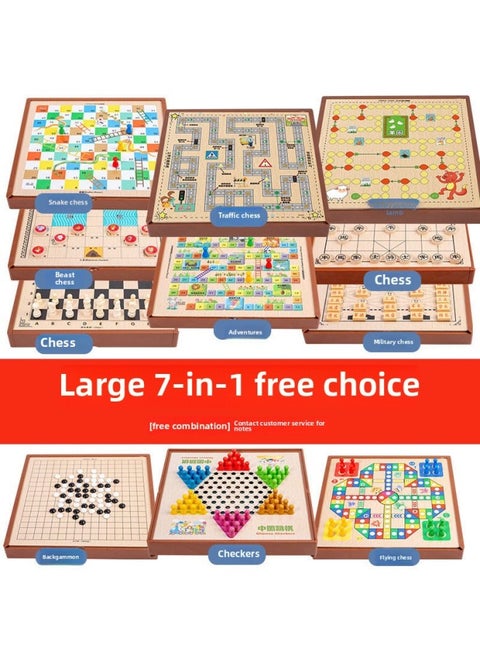 Multi-functional One Chessboard Flying Chess Checkers Backgammon Go Card Beasts Chess Children's Toys Foreign Trade-Color:7-in-1 [large Size] Free To Match [remarks When Ordering]
