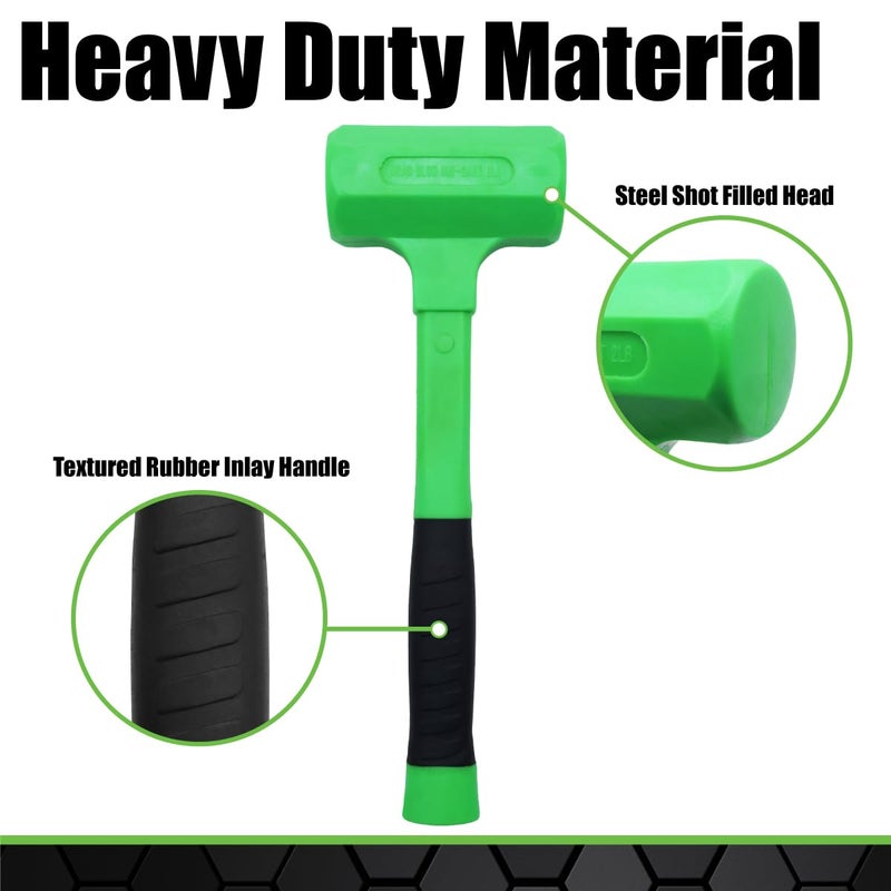 Grip 2 lb Deadblow Hammer - Green/Black - Steel Shot Filled Head - Cushioned Face for Extra Force - High Impact Rubber Handle - Garage, Home, Workshop - Image 3