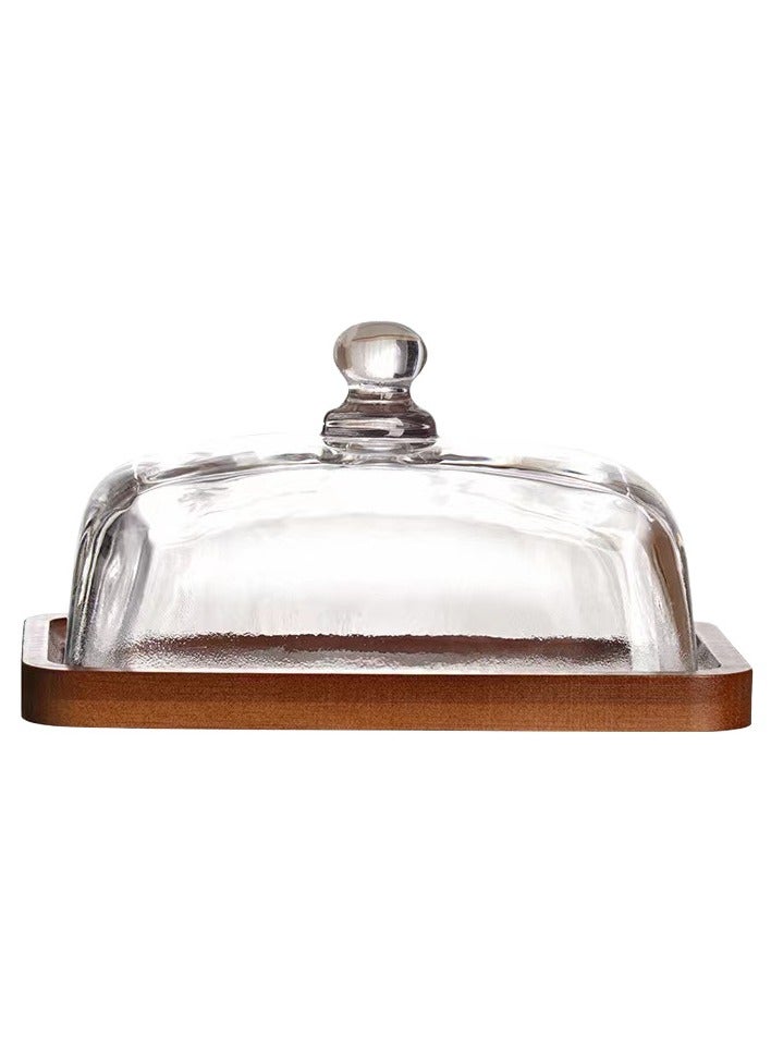 Wooden butter dish with glass lid cheese and butter plate snack pastry and dessert plate - Image 3