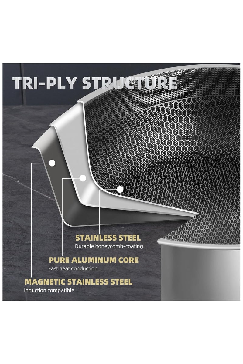 M.A&F's Stainless Steel Saute Pan, Cookware with Lid, 30CM Deep Frying Pan, Nonstick Honeycomb Cooking Pot with Handles, Large Kadai Skillet, Wok Pan Compatible with All Cooktops, Dishwasher Safe - Image 4