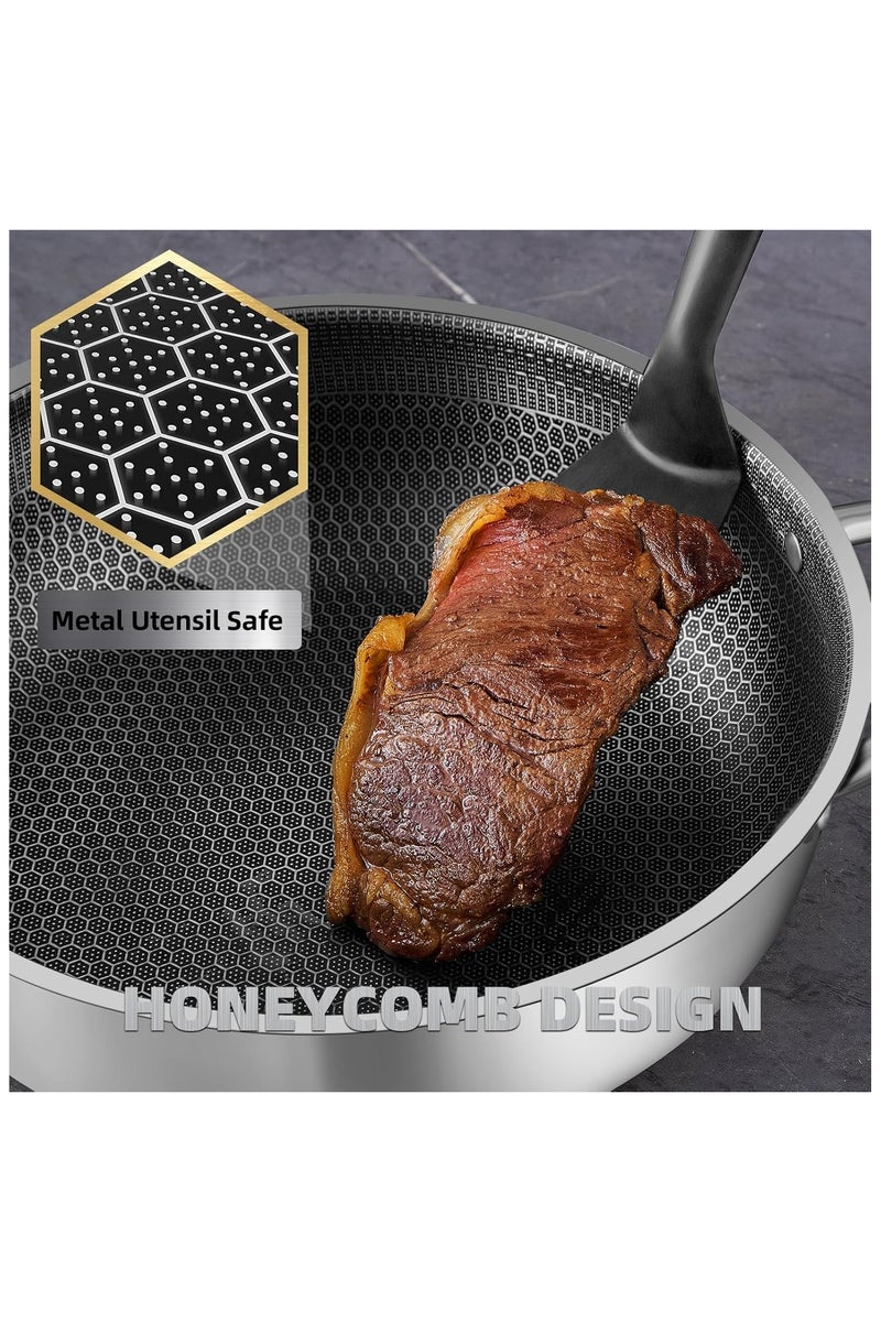 M.A&F's Stainless Steel Saute Pan, Cookware with Lid, 30CM Deep Frying Pan, Nonstick Honeycomb Cooking Pot with Handles, Large Kadai Skillet, Wok Pan Compatible with All Cooktops, Dishwasher Safe - Image 2