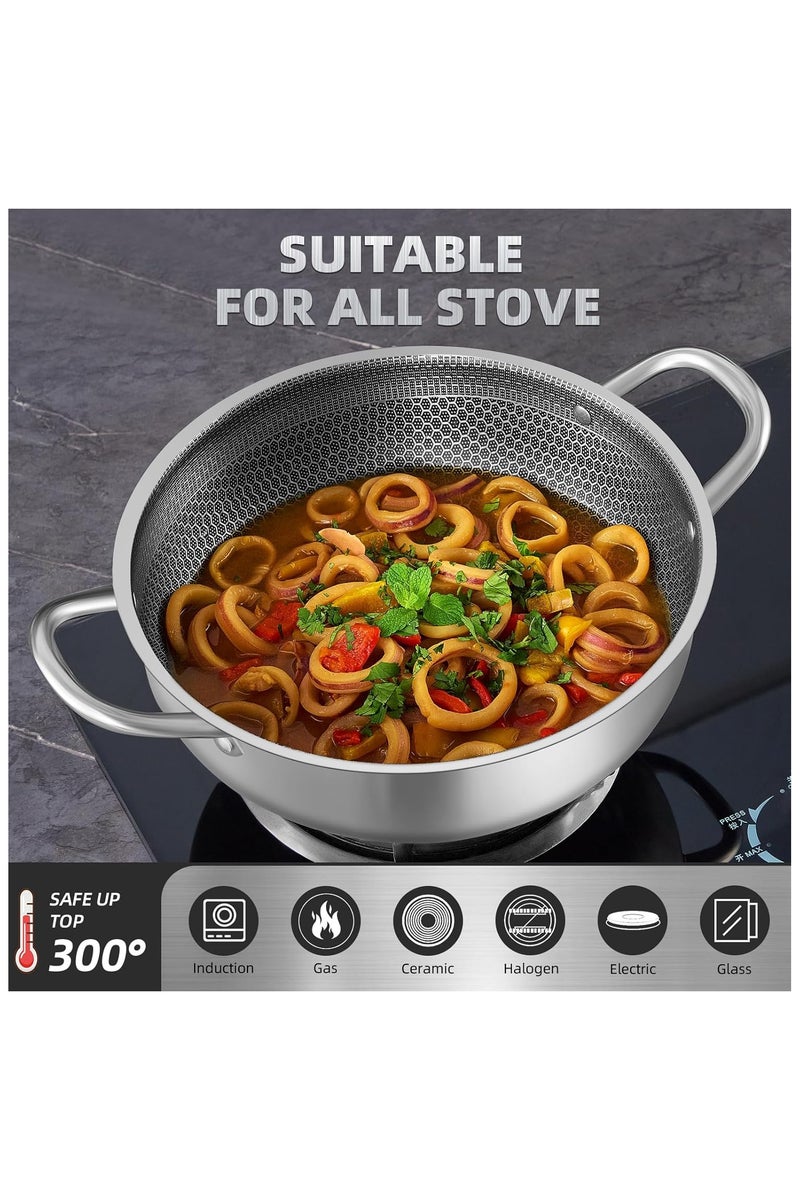 M.A&F's Stainless Steel Saute Pan, Cookware with Lid, 30CM Deep Frying Pan, Nonstick Honeycomb Cooking Pot with Handles, Large Kadai Skillet, Wok Pan Compatible with All Cooktops, Dishwasher Safe - Image 3