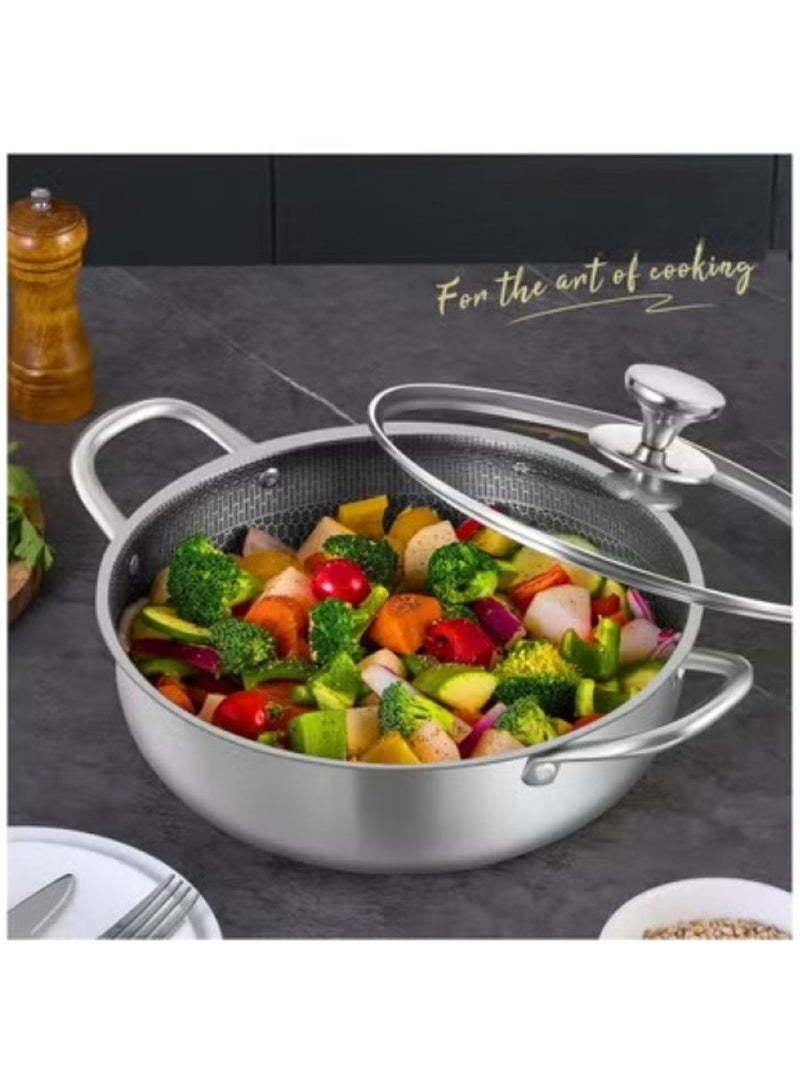 M.A&F's Stainless Steel Saute Pan, Cookware with Lid, 30CM Deep Frying Pan, Nonstick Honeycomb Cooking Pot with Handles, Large Kadai Skillet, Wok Pan Compatible with All Cooktops, Dishwasher Safe - Image 5