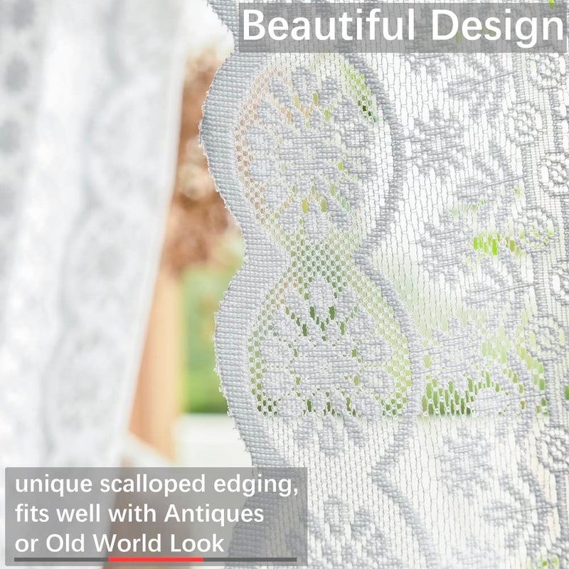 WestWeir Lace Curtains - 108 Inch Boho Vintage Sheer Panels for Living Room  Bedroom - Privacy Filtering with Textured Geometric Aesthetic - White Crochet Romantic (55"" Wx 108"" L) Set of 2 - Image 2