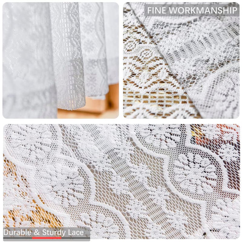 WestWeir Lace Curtains - 108 Inch Boho Vintage Sheer Panels for Living Room  Bedroom - Privacy Filtering with Textured Geometric Aesthetic - White Crochet Romantic (55"" Wx 108"" L) Set of 2 - Image 5