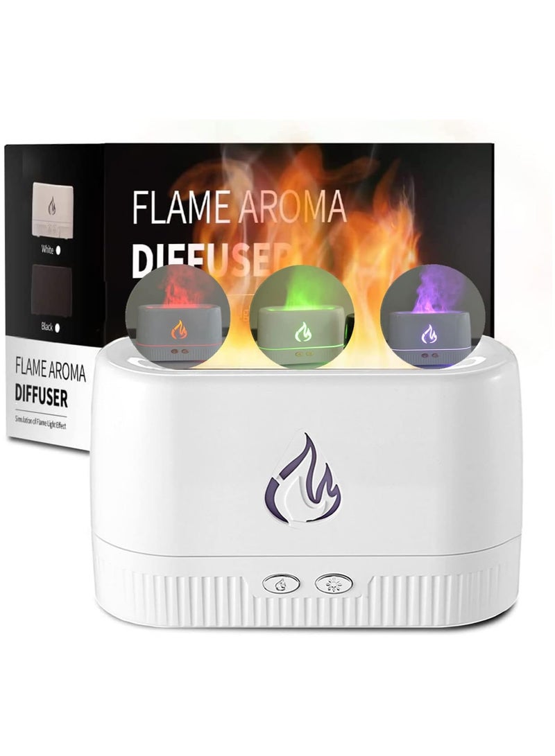 Flame Air Diffuser, Humidifier, Portable Noiseless Aroma Diffuser with Multicolour Lights Waterless Auto Off Protection (White) - Image 1