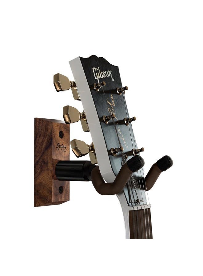 String Swing Guitar Hanger – Holder for Electric Acoustic and Bass Guitars – Stand Accessories for Home or Studio Wall - Musical Instruments Safe Without Hard Cases - Black Walnut Hardwood CC01K-BW - Image 1