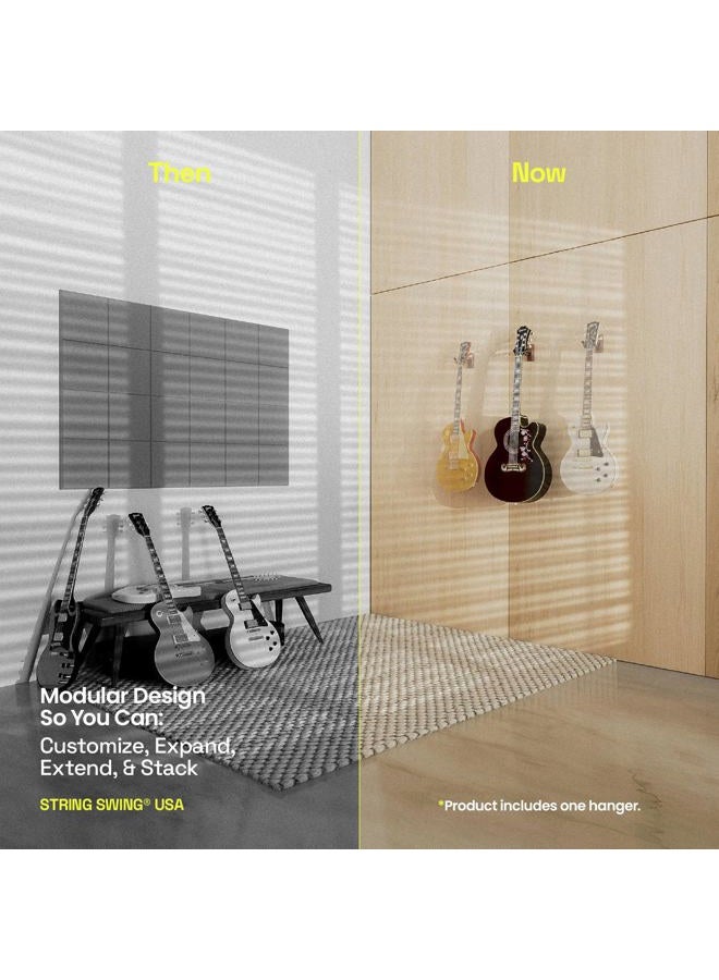 String Swing Guitar Hanger – Holder for Electric Acoustic and Bass Guitars – Stand Accessories for Home or Studio Wall - Musical Instruments Safe Without Hard Cases - Black Walnut Hardwood CC01K-BW - Image 2