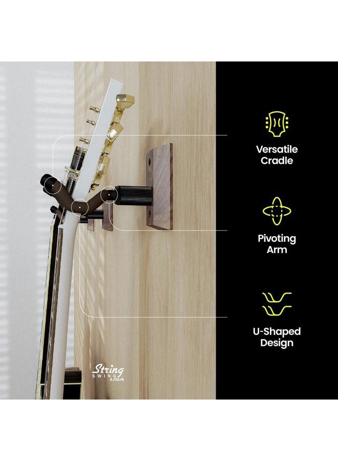 String Swing Guitar Hanger – Holder for Electric Acoustic and Bass Guitars – Stand Accessories for Home or Studio Wall - Musical Instruments Safe Without Hard Cases - Black Walnut Hardwood CC01K-BW - Image 3