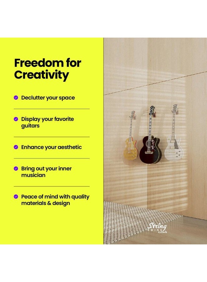 String Swing Guitar Hanger – Holder for Electric Acoustic and Bass Guitars – Stand Accessories for Home or Studio Wall - Musical Instruments Safe Without Hard Cases - Black Walnut Hardwood CC01K-BW - Image 5