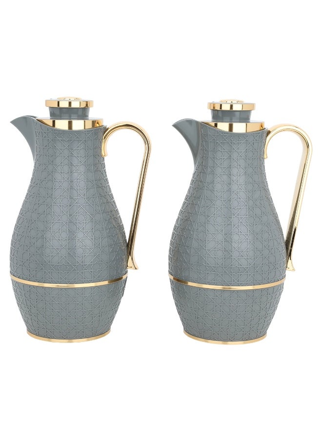 Alsaif Gallery Dark Grey And Gold 2 Pieces Thermos Set 