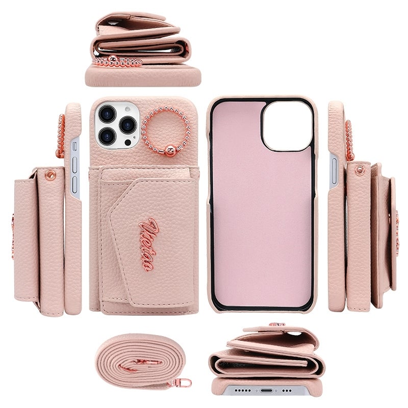 HuHa Protective Cover For iPhone 14 Pro VIETAO Ring Holder Wallet PU Phone Case with Lanyard(White) - Image 3