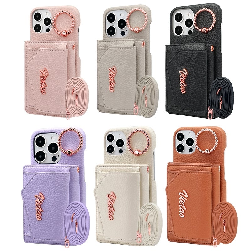 HuHa Protective Cover For iPhone 14 Pro VIETAO Ring Holder Wallet PU Phone Case with Lanyard(White) - Image 2