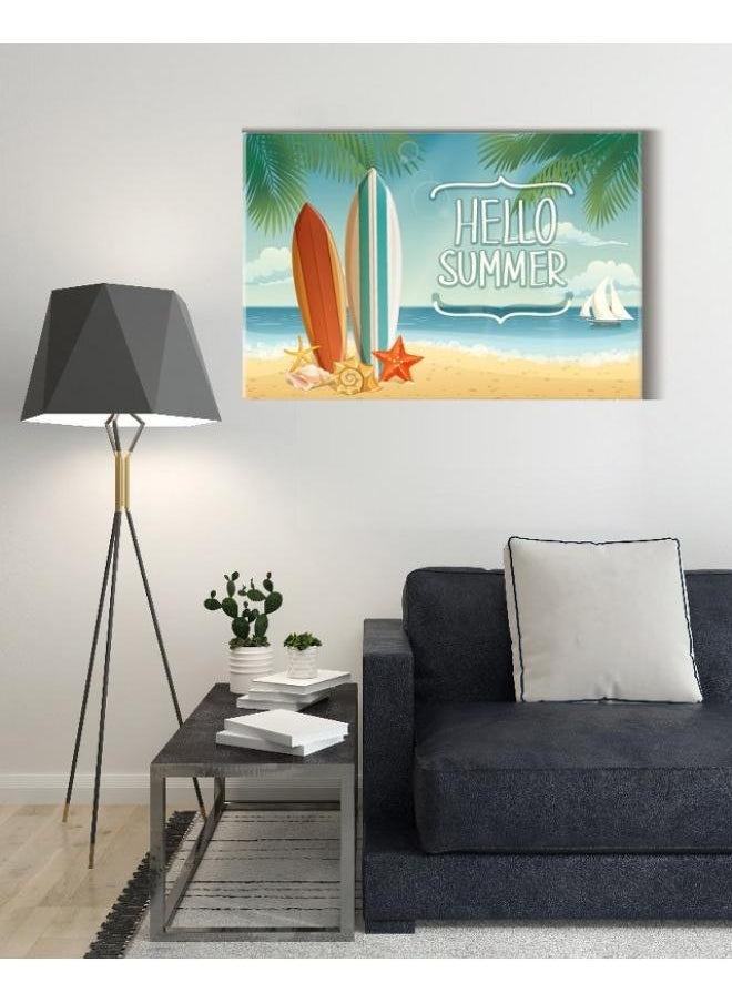 Canvas Wall Art, Abstract Framed Portrait of summer background with surf boards