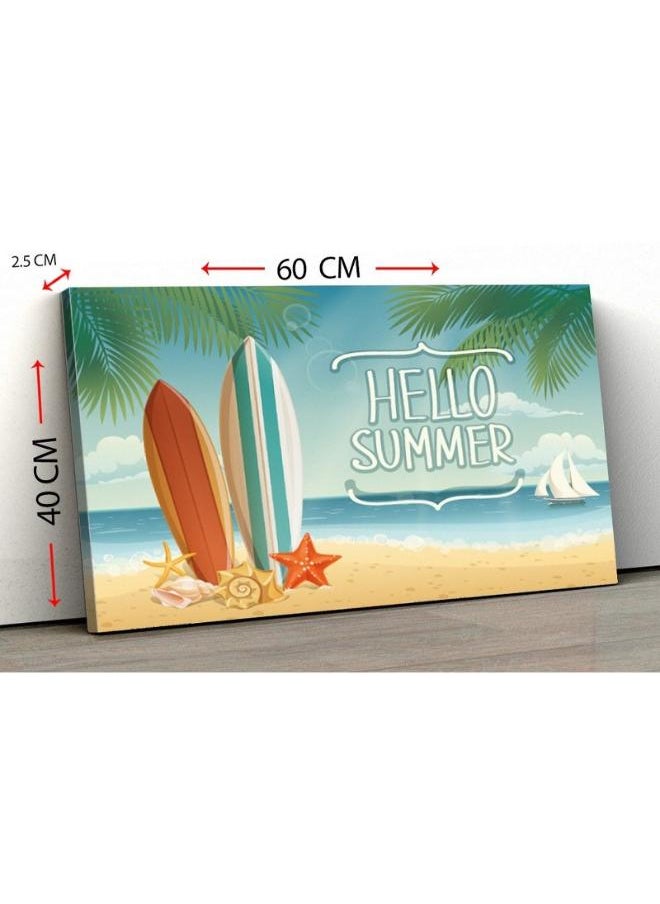 Canvas Wall Art, Abstract Framed Portrait of summer background with surf boards