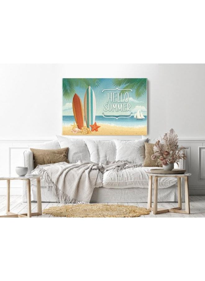 Canvas Wall Art, Abstract Framed Portrait of summer background with surf boards