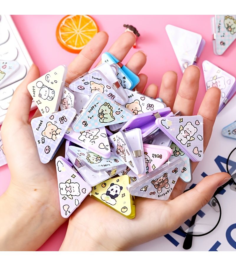 10 Pcs Multi Functional Triangle Paper Clips Plastic File Folder Organizers Office Memo Clip Cartoon Patterns Bookmarks - Image 1
