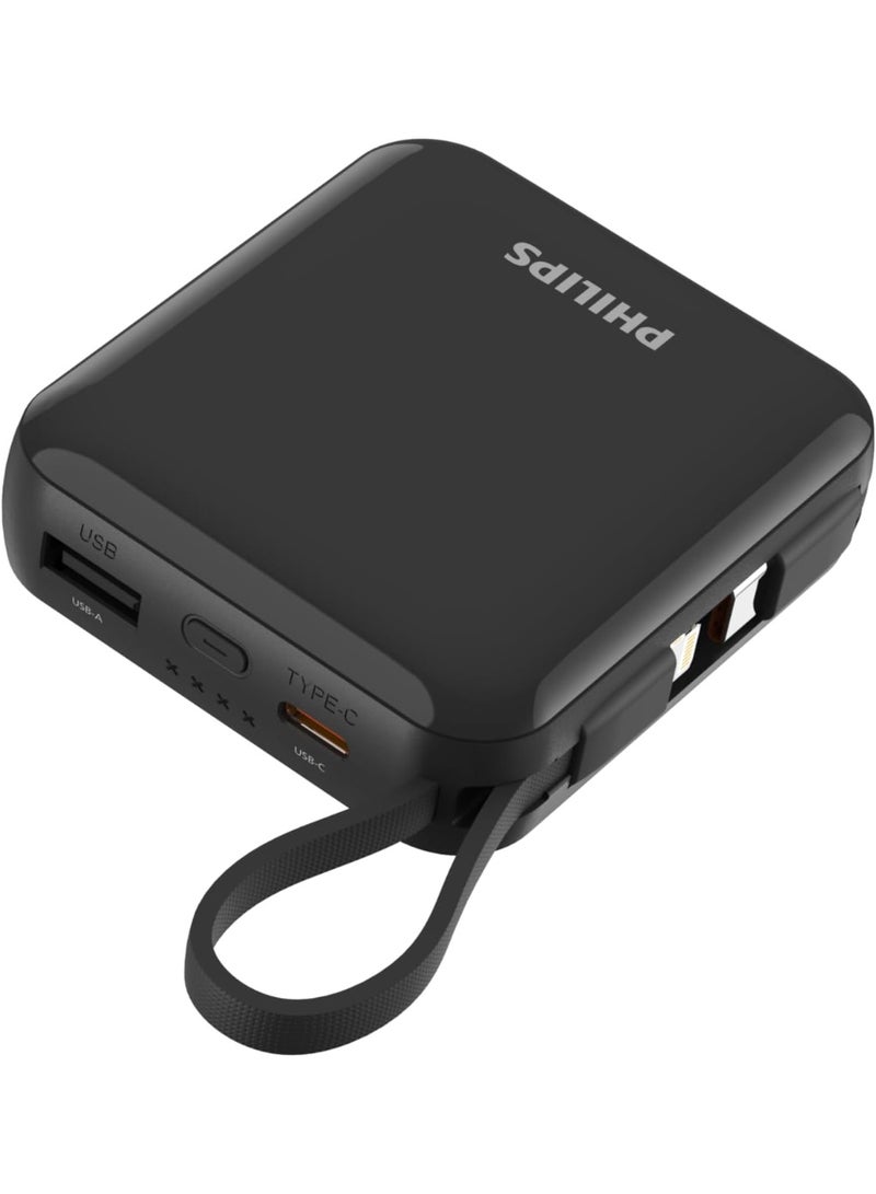 Philips 10000mAh Powerbank Super Mini Series PD 22.5W With Type C & Lightning Cable DLP5713 Black - Image 2