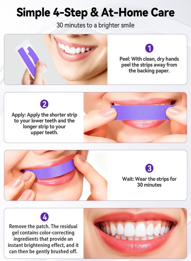 Orrhomi Teeth Whitening Strips 14 Treatments, Enamel Safe for Sensitive Tooth, Whitens Teeth, Purple Whitening Strips, Removes Yellow Stains & Bad Breath - Effective Color Correction for a Brighter Smile - Image 5