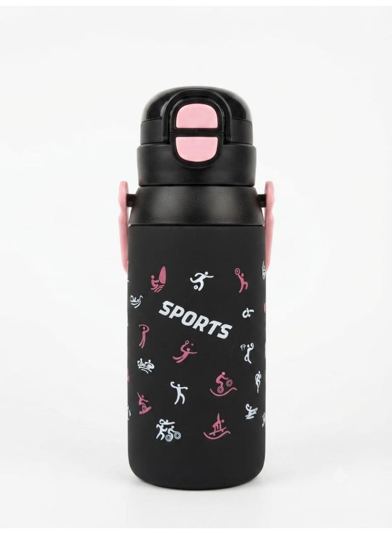 Acrylic Sports Water Bottle with Straw, Safety Lock & Carrying Handle, Black - Image 1