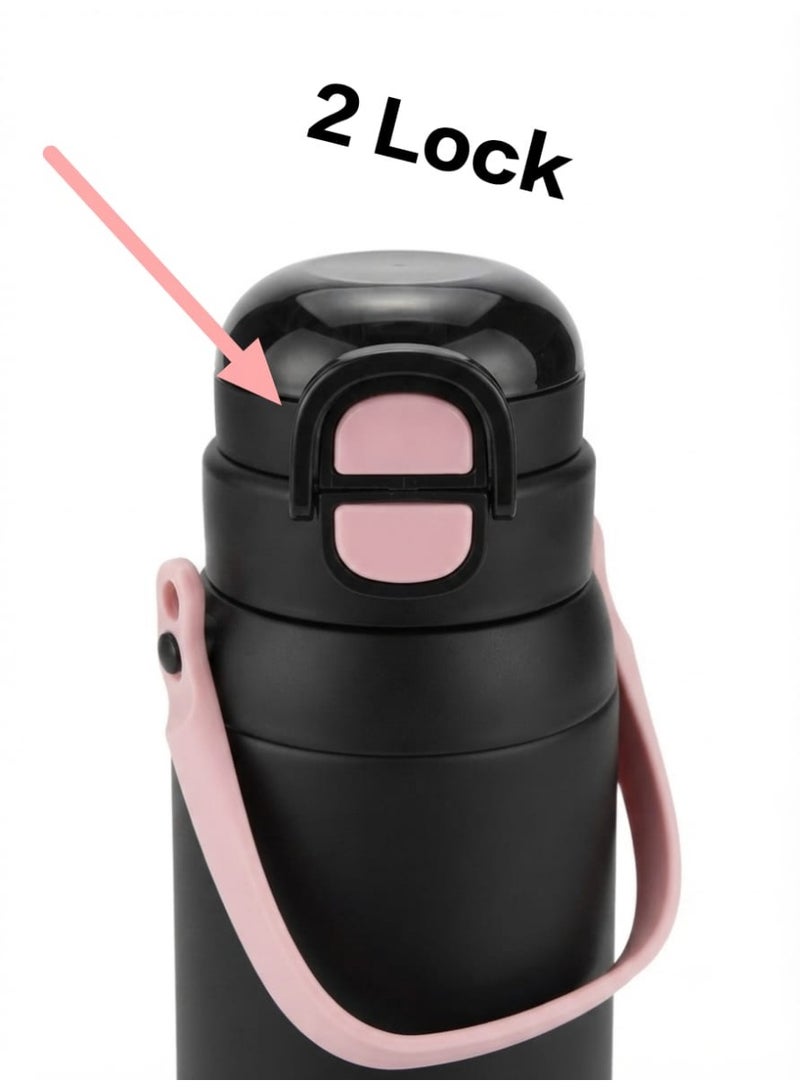 Acrylic Sports Water Bottle with Straw, Safety Lock & Carrying Handle, Black - Image 3