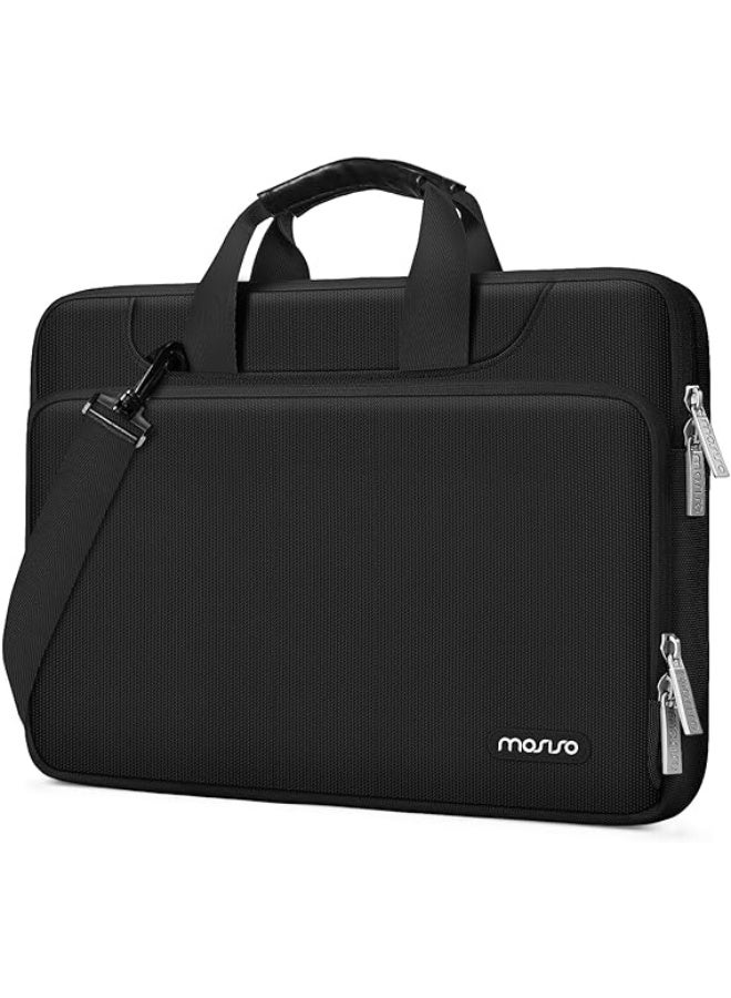 Mosiso 360 Protective Laptop Shoulder Bag Compatible with MacBook Air 15 M4 A3241 M3 A3114 M2 A2941/Pro 16 inch M4 M3 M2 M1, 15-15.6 inch Notebook,Matching Color Sleeve with Belt, Black - Image 1
