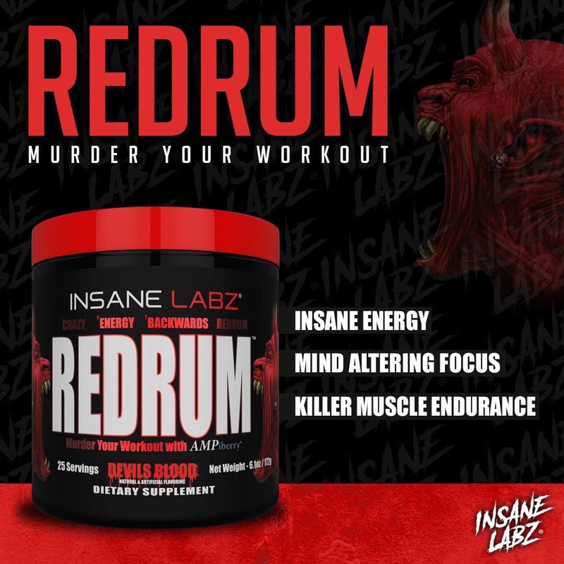 Insane Labz Redrum High Stim Pre Workout NO Booster Powder Loaded with Beta Alanine Agmatine Sulfate Taurine Fueled by AMPiberry OXYgoldFocus Strength Recovery25 Srvgs Devils Blood Black Cherry - Image 4