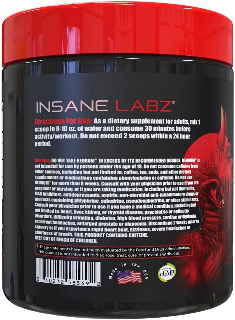 Insane Labz Redrum High Stim Pre Workout NO Booster Powder Loaded with Beta Alanine Agmatine Sulfate Taurine Fueled by AMPiberry OXYgoldFocus Strength Recovery25 Srvgs Devils Blood Black Cherry - Image 3