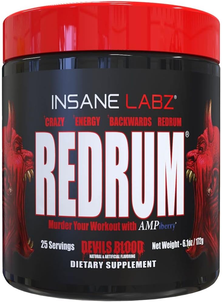 Insane Labz Redrum High Stim Pre Workout NO Booster Powder Loaded with Beta Alanine Agmatine Sulfate Taurine Fueled by AMPiberry OXYgoldFocus Strength Recovery25 Srvgs Devils Blood Black Cherry - Image 1