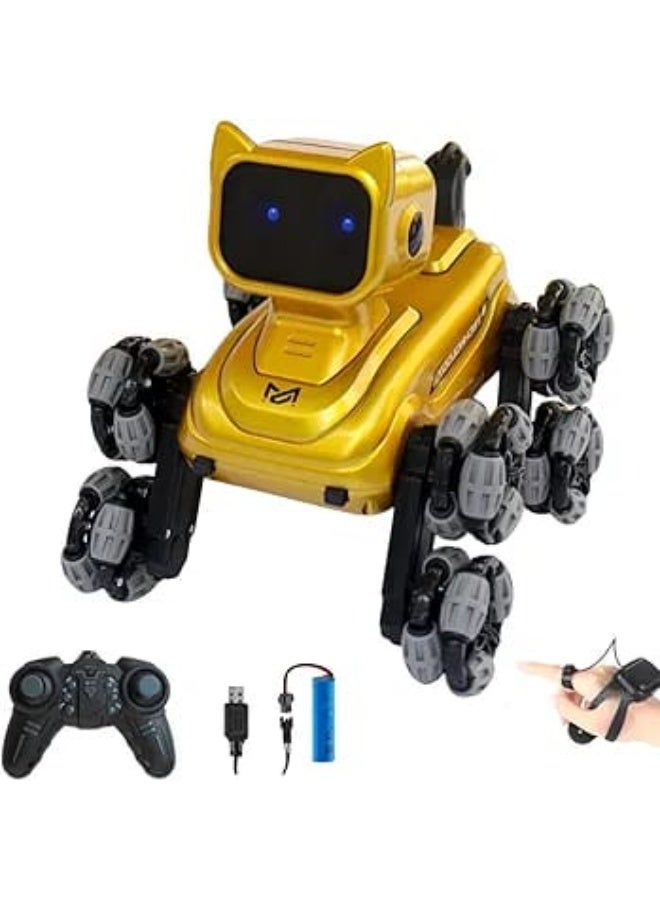 MUMS PLANET Smart dog robot for kids with dual control remote control and gesture control 8 wheels LED eyes interactive robot toy for kids skill development toy for children intelligence games for kids - Image 1