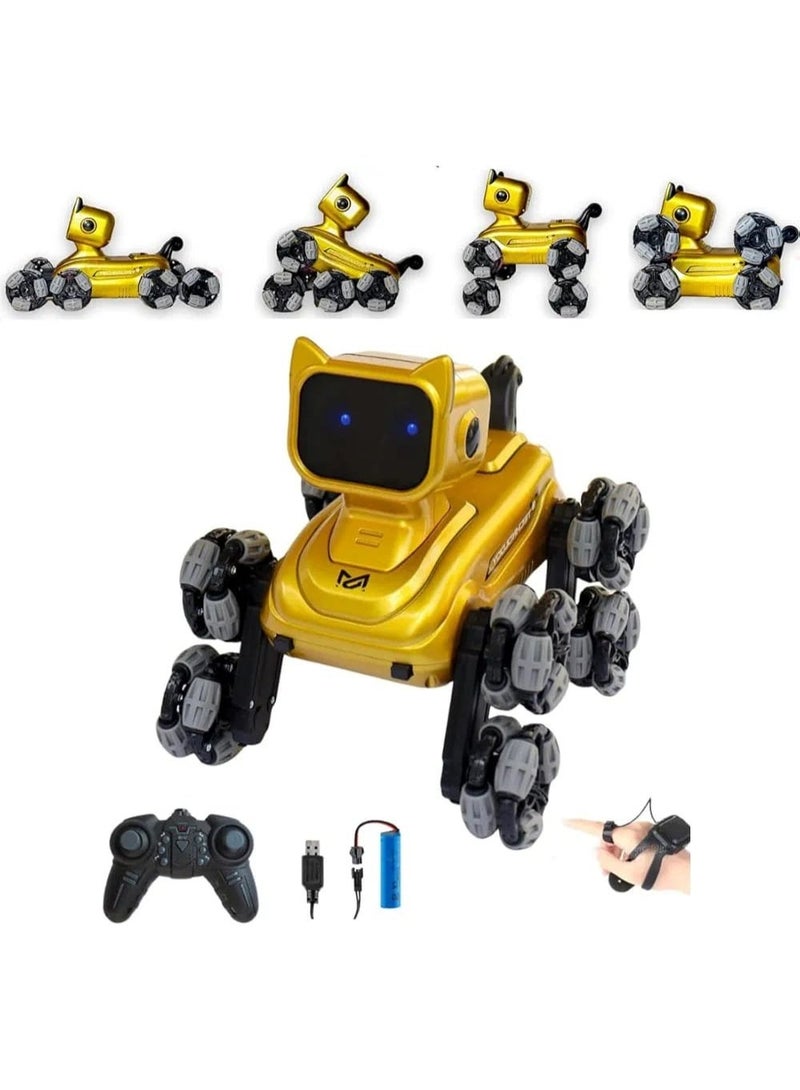 MUMS PLANET Smart dog robot for kids with dual control remote control and gesture control 8 wheels LED eyes interactive robot toy for kids skill development toy for children intelligence games for kids - Image 3