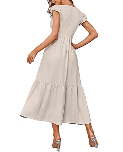 OFEEFAN Casual Dress Long Summer Dress with Pockets Teacher Outfits for Women Beige S - Image 4