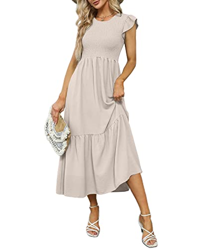 OFEEFAN Casual Dress Long Summer Dress with Pockets Teacher Outfits for Women Beige S - Image 5