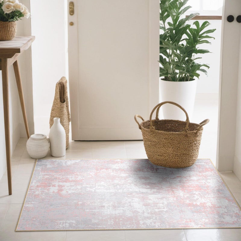 RELEANY Washable Area Rugs 2'x3' Non-Slip Modern Abstract Soft for Living Room Entryway Bedroom  Grey Pink - Image 2