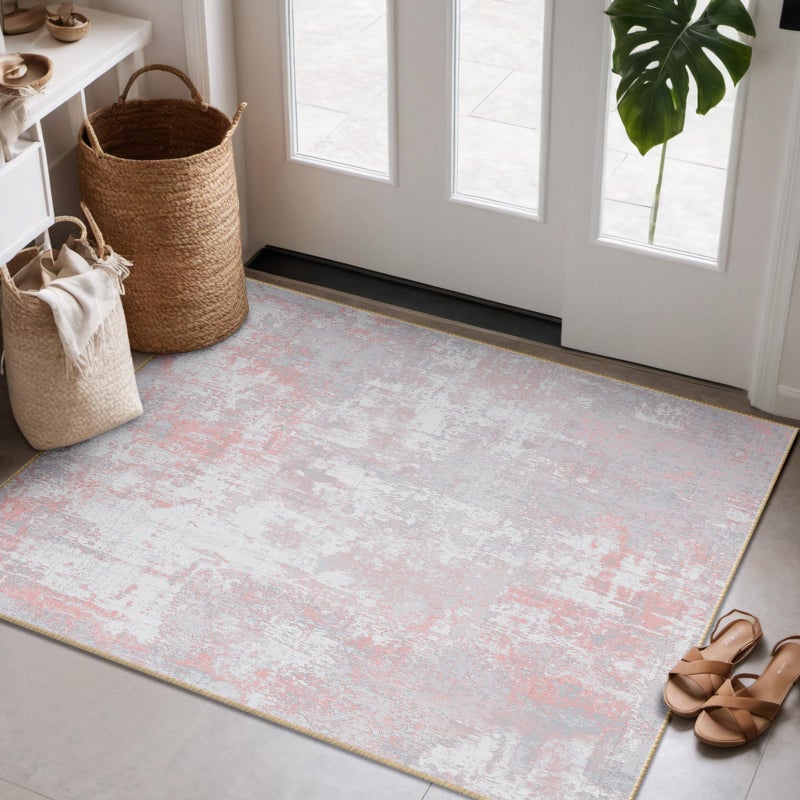 RELEANY Washable Area Rugs 2'x3' Non-Slip Modern Abstract Soft for Living Room Entryway Bedroom  Grey Pink - Image 1
