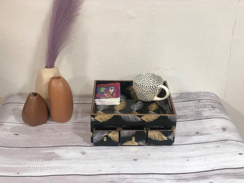 CREATIVE HANDS By Sheetal Creative Hands Woodworks Multi Drawer Storage Box with Organizer Durable and Design as per Kids Interest Colour black base white gold leaf - Image 3