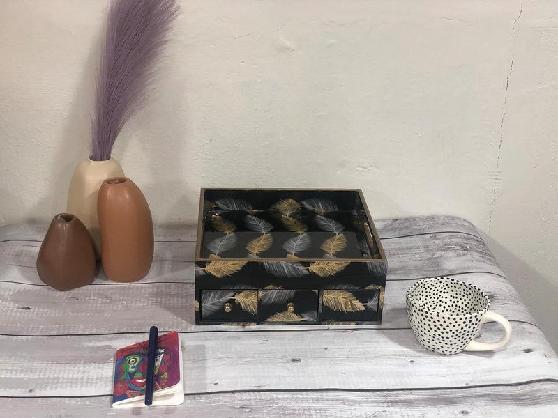 CREATIVE HANDS By Sheetal Creative Hands Woodworks Multi Drawer Storage Box with Organizer Durable and Design as per Kids Interest Colour black base white gold leaf - Image 2