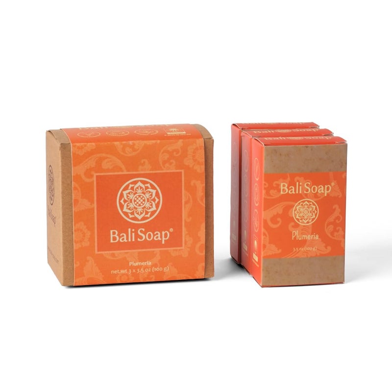 Bali Soap صابون بالي - صابون طبيعي بالبلوميريا للرجال والنساء - نباتي، مصنوع يدويًا، مقشر - 3 عبوات، 3.5 أونصة لكل منها - Image 2