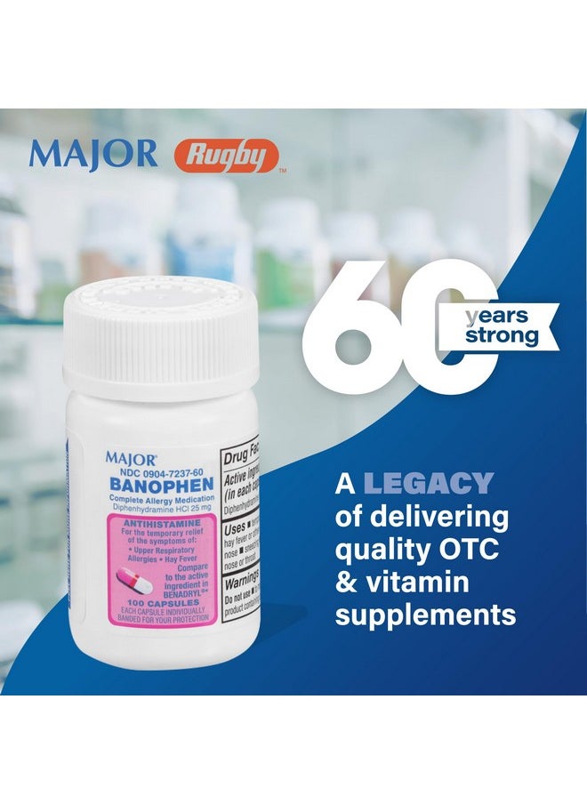 MAJOR Major Banophen Diphenhydramine Capsules, 25mg, 100ct (2 Pack)  - Image 2