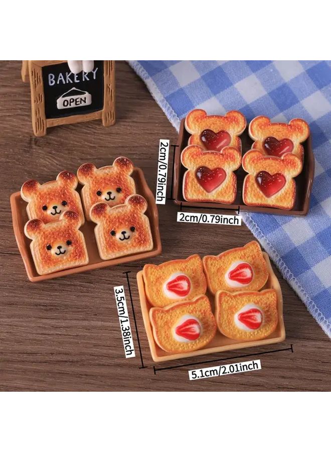 5PCS Heart Shaped Bear Toast Miniature Kitchen Utensils ABS Resin Dollhouse Decor - Image 3