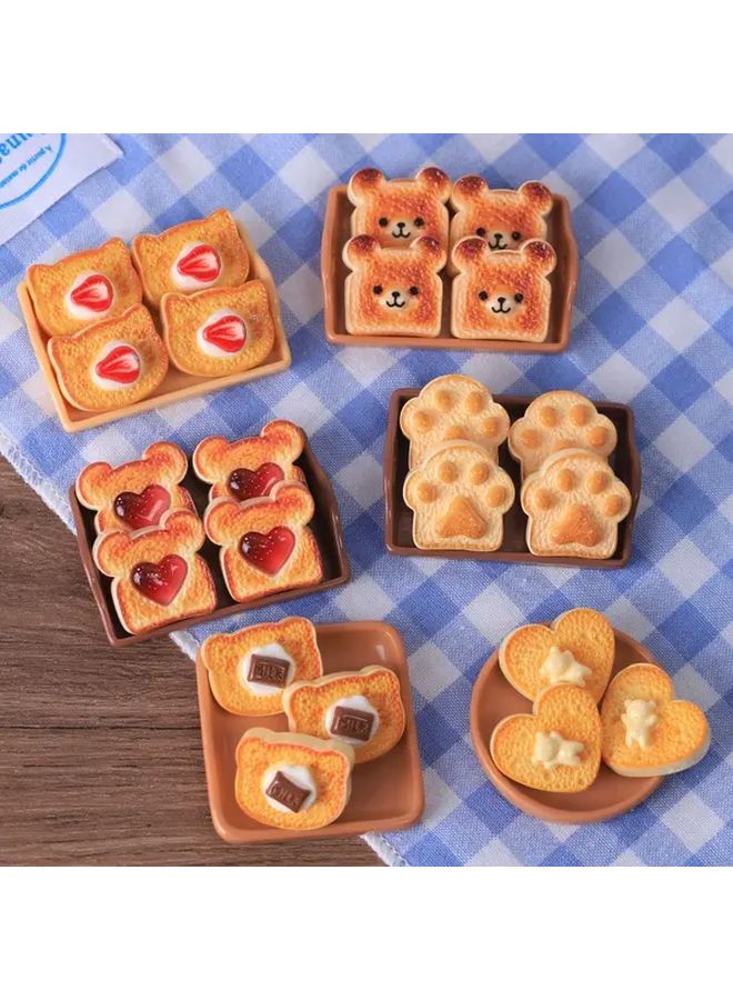 5PCS Heart Shaped Bear Toast Miniature Kitchen Utensils ABS Resin Dollhouse Decor - Image 4