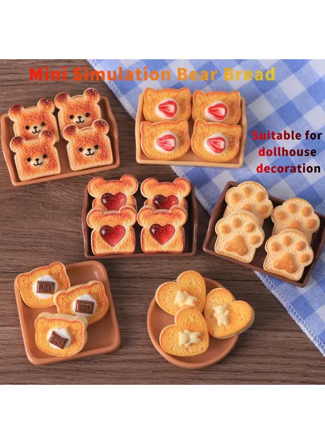5PCS Heart Shaped Bear Toast Miniature Kitchen Utensils ABS Resin Dollhouse Decor - Image 2