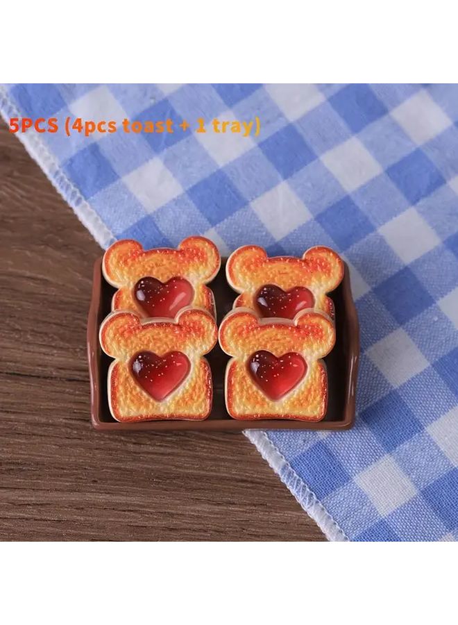 5PCS Heart Shaped Bear Toast Miniature Kitchen Utensils ABS Resin Dollhouse Decor - Image 1