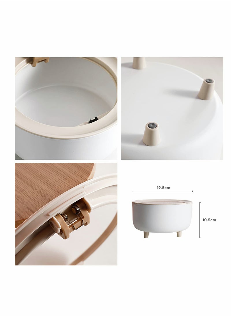 Excefore - Mini Trash Can Exquisite Tiny Trash Can With Lid For Desk Plastic Mini Countertop Trash Can For Desktop Office And Coffee Bar Makeup Waste Can Press-Type High-Foot Desktop Trash Can (2L White) - Image 1