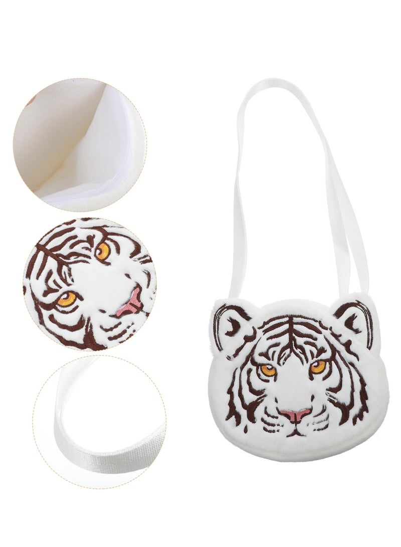 SOLARAE White Tiger Crossbody Bag Girl Presents Girl Stuffed Animals Cartoon Shoulder Bag Change Purse Tiger Bag Coin Purse Plush Shoulder Bags Children Coin Purse White Fur - Image 2