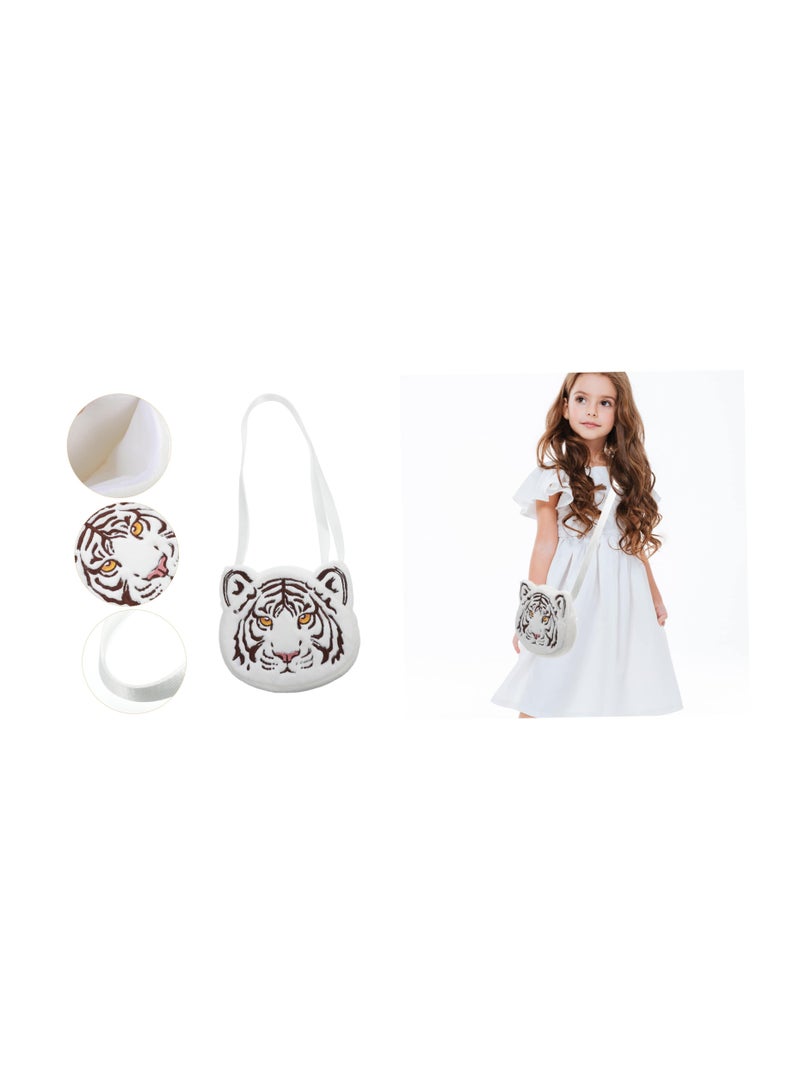 SOLARAE White Tiger Crossbody Bag Girl Presents Girl Stuffed Animals Cartoon Shoulder Bag Change Purse Tiger Bag Coin Purse Plush Shoulder Bags Children Coin Purse White Fur - Image 3