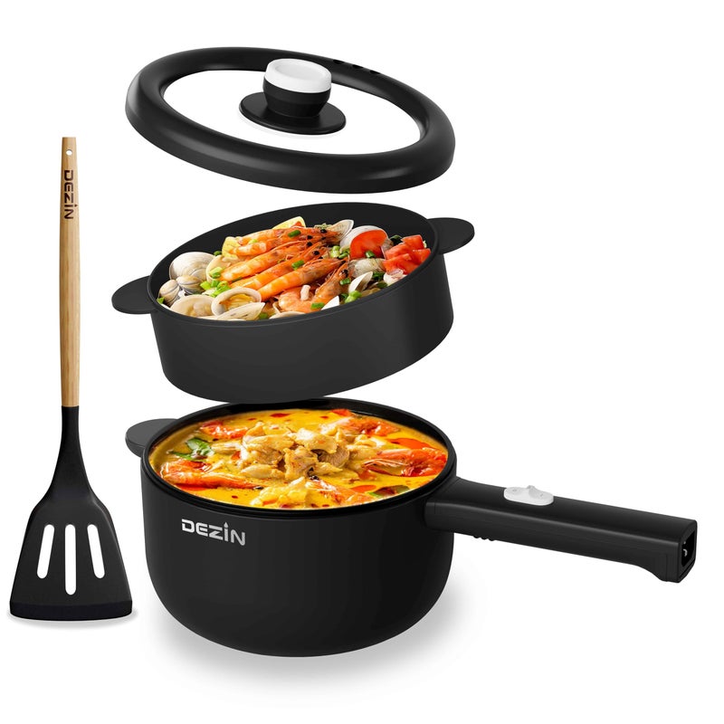Dezin Electric Cooker, 2L Non-Stick SautÃ© Pan, Rapid Noodles Cooker, Mini Pot for Steak, Egg, Fried Rice, Ramen, Oatmeal, Soup with Power Adjustment, College Dorm Room Essential(Egg Rack Included) - Image 1
