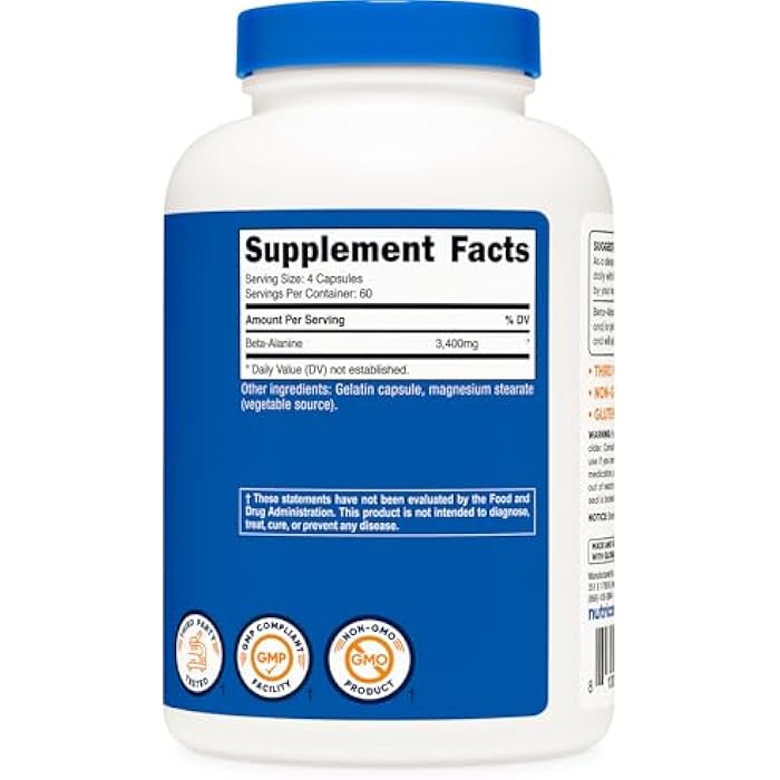 Nutricost Beta-Alanine Capsules 3400mg, 240 Capsules (60 Serv) - Potent Beta Alanine, Gluten Free & Non-GMO, 850mg Per Cap - Image 5