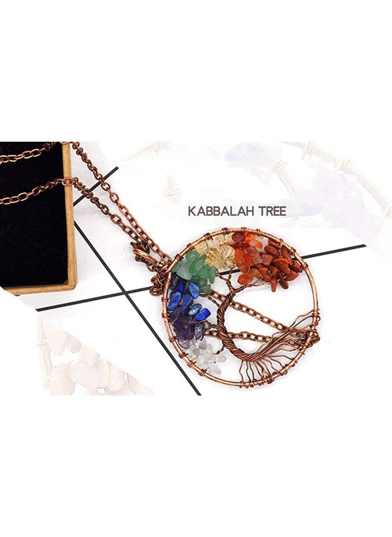 SYOSI - Crystal Pendant Necklace, 7 Color Tree of Life Crystal Pendant Necklace, Tumbled Stone Exquisite Tree of Wisdom Ancient Copper Necklace, Chakra Gemstone Copper Wire Wrap Necklace - Image 1