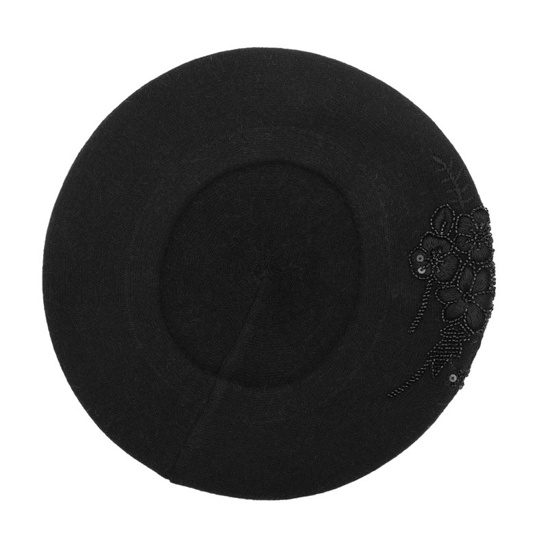 ZLYC Womens French Beret Hat Reversible Knitted Thickened Warm Cap for Ladies Girls, Embroidered Flower Black - Image 4